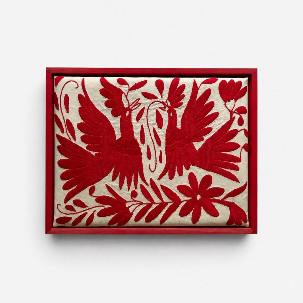 Boho Wall Art Small | Otomi Embroidery Pattern | Unique Art Gift | Custom Frame | Otomi Natalia Royal Red from Tenango de Doria