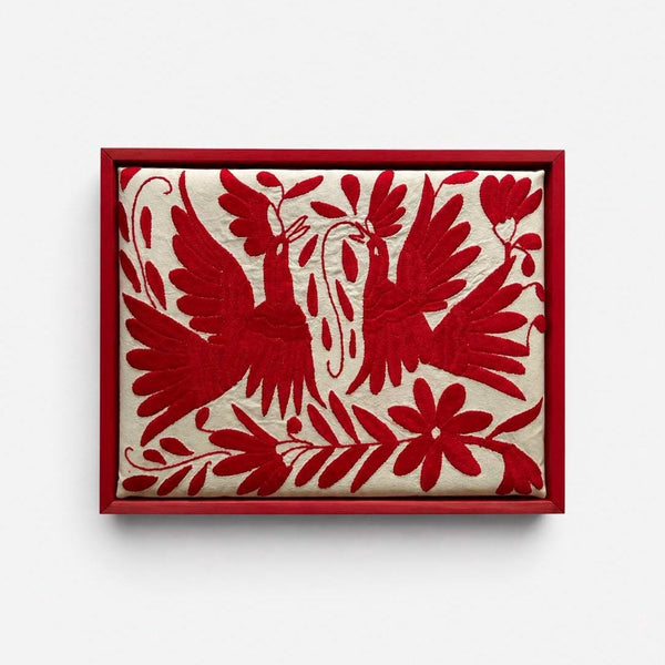 Boho Wall Art Small | Otomi Embroidery Pattern | Unique Art Gift | Custom Frame | Otomi Natalia Royal Red from Tenango de Doria