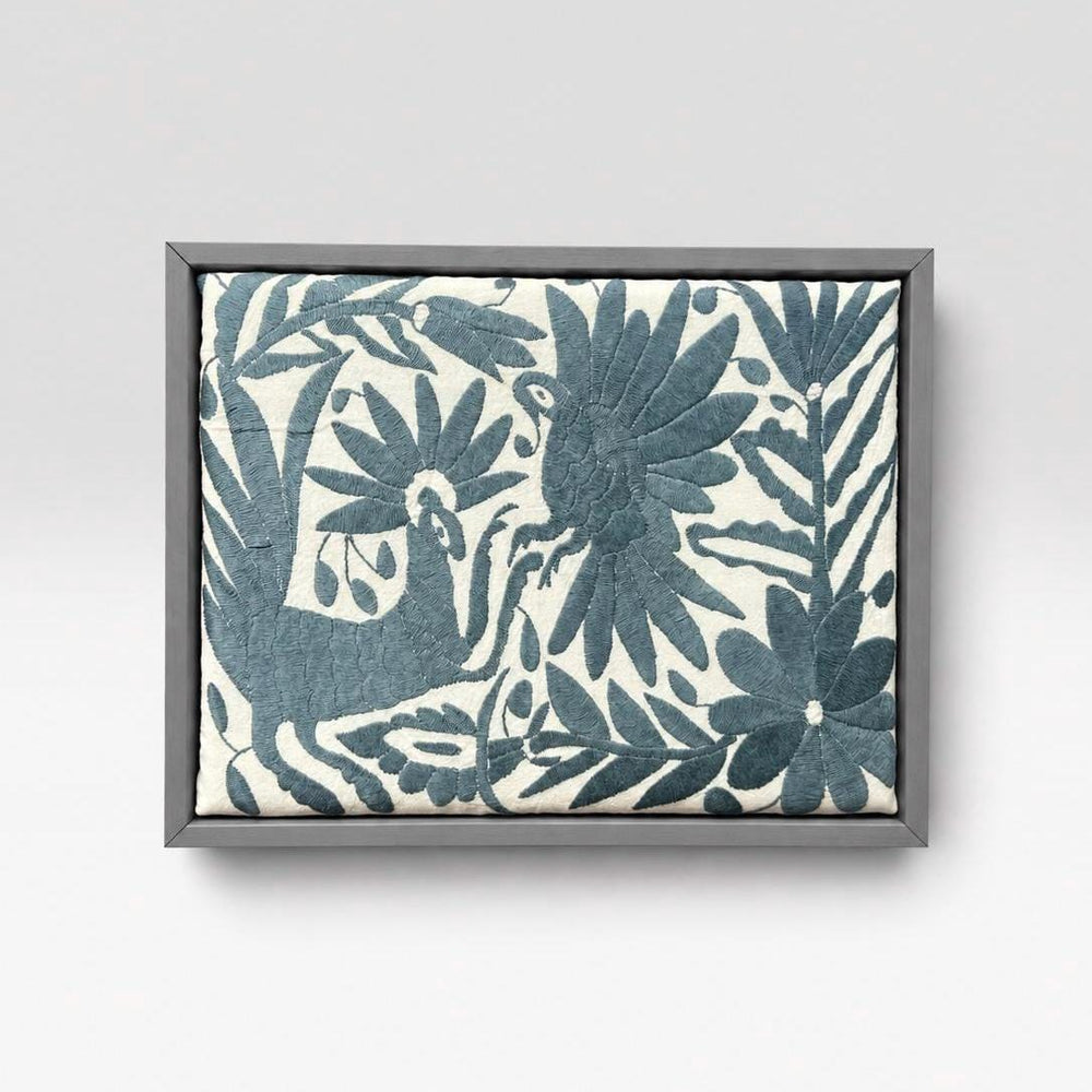 Boho Wall Art Small | Otomi Embroidery Pattern | Unique Art Gift | Custom Frame | Otomi Natalia Royal Grey from Tenango de Doria