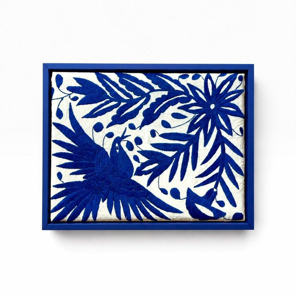 Boho Wall Art Small | Otomi Embroidery Pattern | Unique Art Gift | Custom Frame | Otomi Natalia Royal Blue from Tenango de Doria