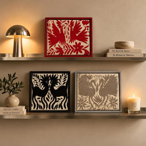 Boho Wall Art Small | Otomi Embroidery Pattern | Unique Art Gift | Custom Frame | Otomi Natalia Royal Silver from Tenango de Doria