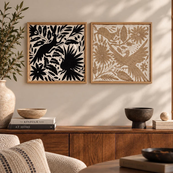 Diptych Wall Art | Otomi embroidery pattern | Customizable Wall Art | Boho Embroidery | Custom Frame | Interior Design Art