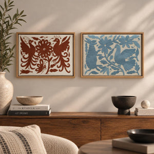 Diptych Wall Art | Otomi embroidery pattern | Customizable Wall Art | Boho Embroidery | Custom Frame | Interior Design Art