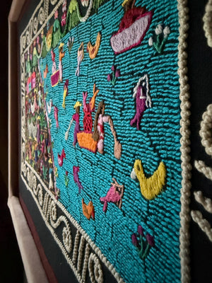 Boho Wall Hanging Art | Unique Embroidery | Wall Hanging Frame | Custom Frame | Fiesta Decorations from Tzintzuntzan Michoacan