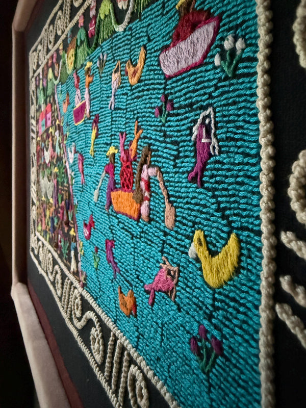Boho Wall Hanging Art | Unique Embroidery | Wall Hanging Frame | Custom Frame | Fiesta Decorations from Tzintzuntzan Michoacan