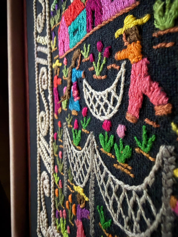 Boho Wall Hanging Art | Unique Embroidery | Wall Hanging Frame | Custom Frame | Fiesta Decorations from Tzintzuntzan Michoacan