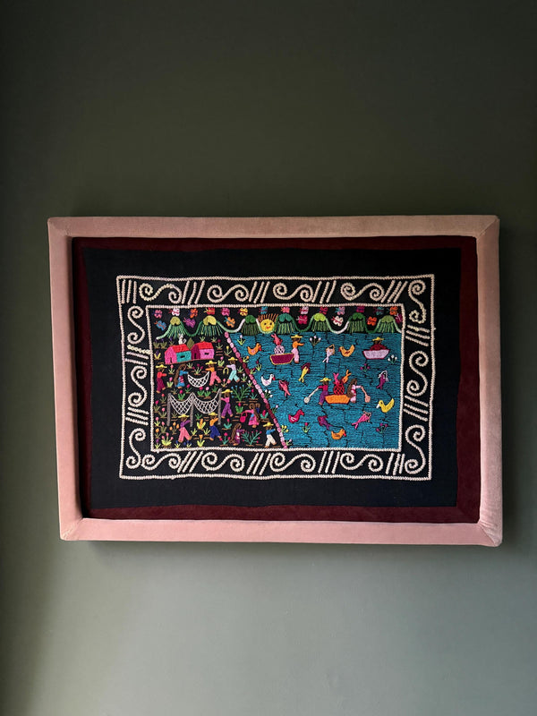 Boho Wall Hanging Art | Unique Embroidery | Wall Hanging Frame | Custom Frame | Fiesta Decorations from Tzintzuntzan Michoacan