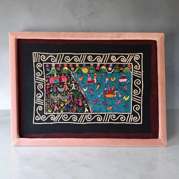 Boho Wall Hanging Art | Unique Embroidery | Wall Hanging Frame | Custom Frame | Fiesta Decorations from Tzintzuntzan Michoacan