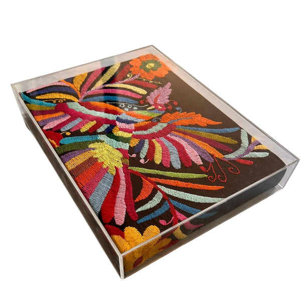 XS Hand Embroidered Otomi Wall Hanging | Mexican Wall Art | Custom Embroidery Art | Acrylic Frame in Dark Rainbow from Tenango de Doria