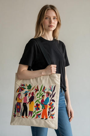 Embroidered Tote Bag | Embroidered Makeup Bag | Anniversary present for wife | Embroidered Toiletry Bag | Otomi Embroidery Pattern
