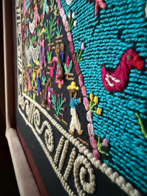 Boho Wall Hanging Art | Unique Embroidery | Wall Hanging Frame | Custom Frame | Fiesta Decorations from Tzintzuntzan Michoacan