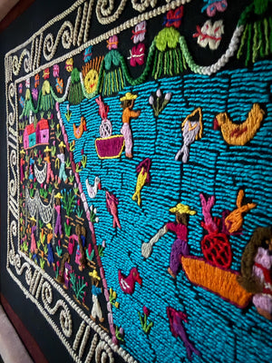 Boho Wall Hanging Art | Unique Embroidery | Wall Hanging Frame | Custom Frame | Fiesta Decorations from Tzintzuntzan Michoacan