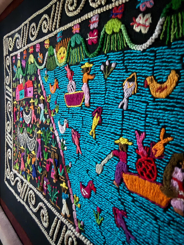 Boho Wall Hanging Art | Unique Embroidery | Wall Hanging Frame | Custom Frame | Fiesta Decorations from Tzintzuntzan Michoacan