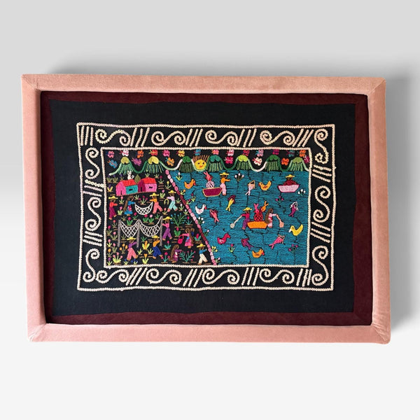 Boho Wall Hanging Art | Unique Embroidery | Wall Hanging Frame | Custom Frame | Fiesta Decorations from Tzintzuntzan Michoacan