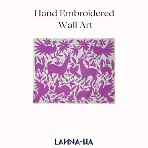 Lilac and Ivory Otomi Wall Hanging – Mexican Hand Embroidered Textile Boho Decor 26" x 35"