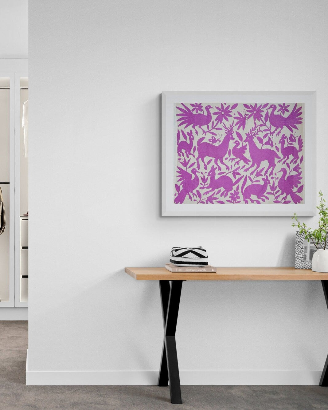 Hand-Embroidered Otomi Wall Art – Lilac & Ivory Boho Decor 26" x 35"