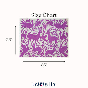 Lilac and Ivory Otomi Wall Hanging – Mexican Hand Embroidered Textile Boho Decor 26" x 35"