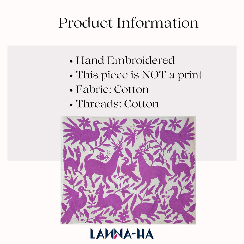 Tapiz Otomí Lila y Marfil – Textil Mexicano Bordado a Mano Decoración Bohemio 26" x 35"