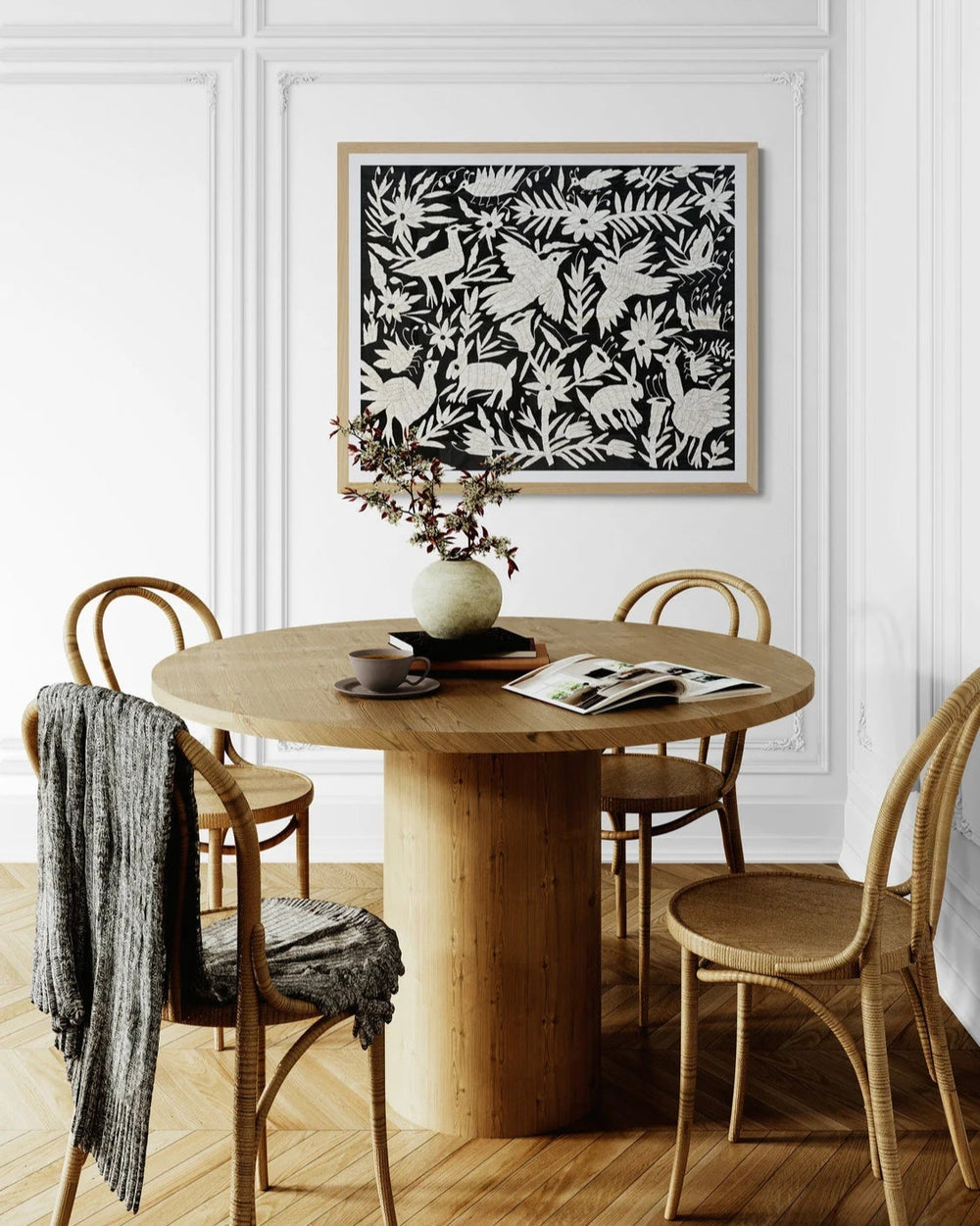Arte Textil Otomi | Textil mexicano en blanco y negro | Tenango de Doria | Decoración de pared única