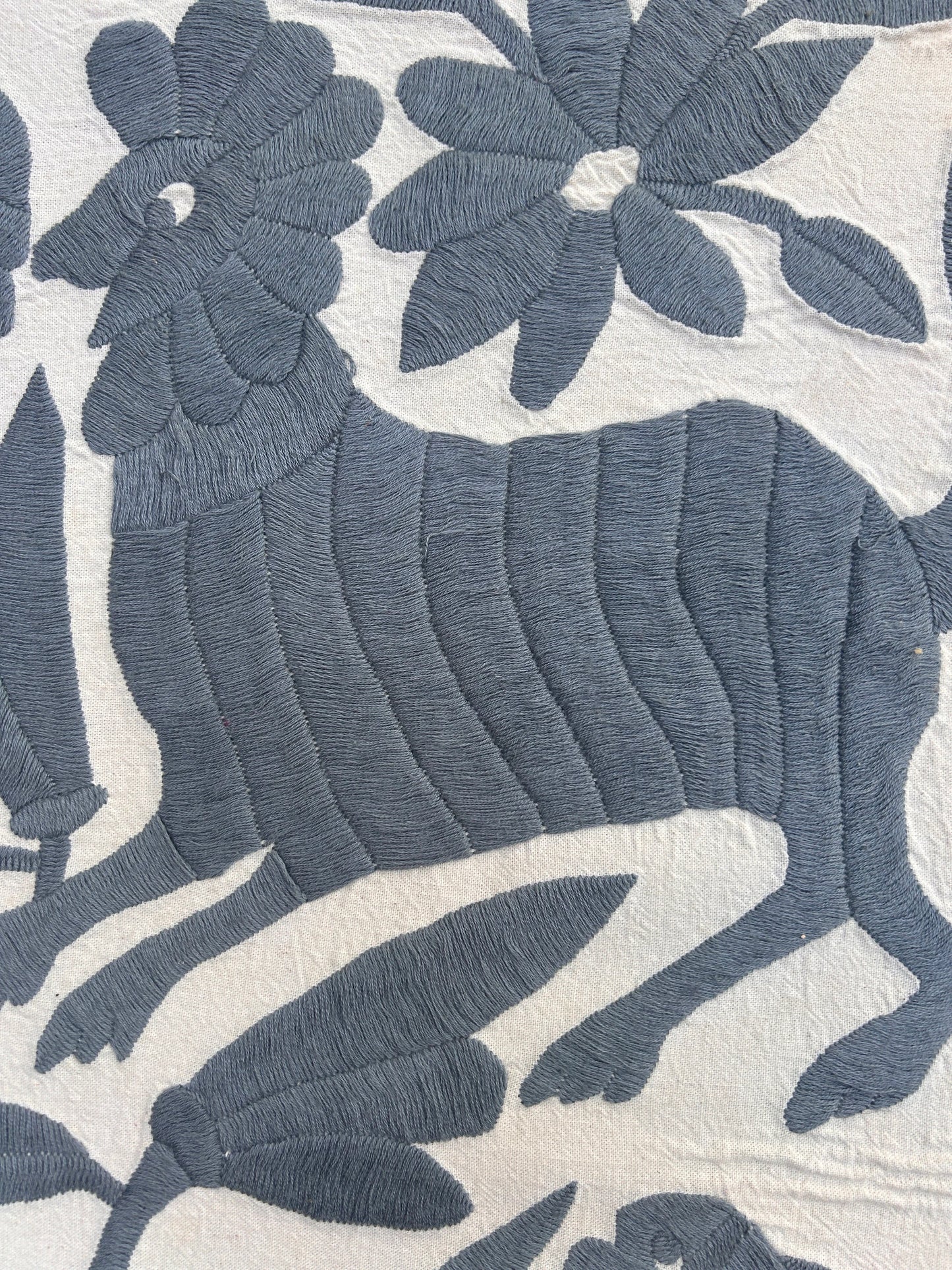 Otomi Embroidered Textile – 26 x 32.5” Wall Hanging | Grey embroidery