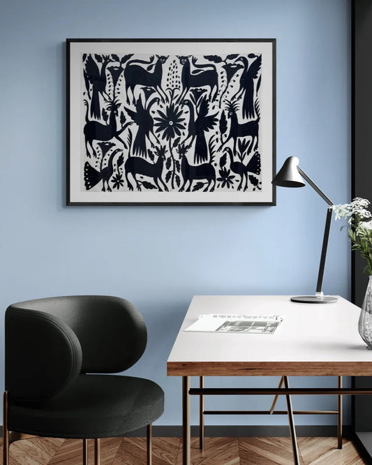 Hand-Embroidered Otomi Wall Art – Black & White Boho Decor. 26" X 35"