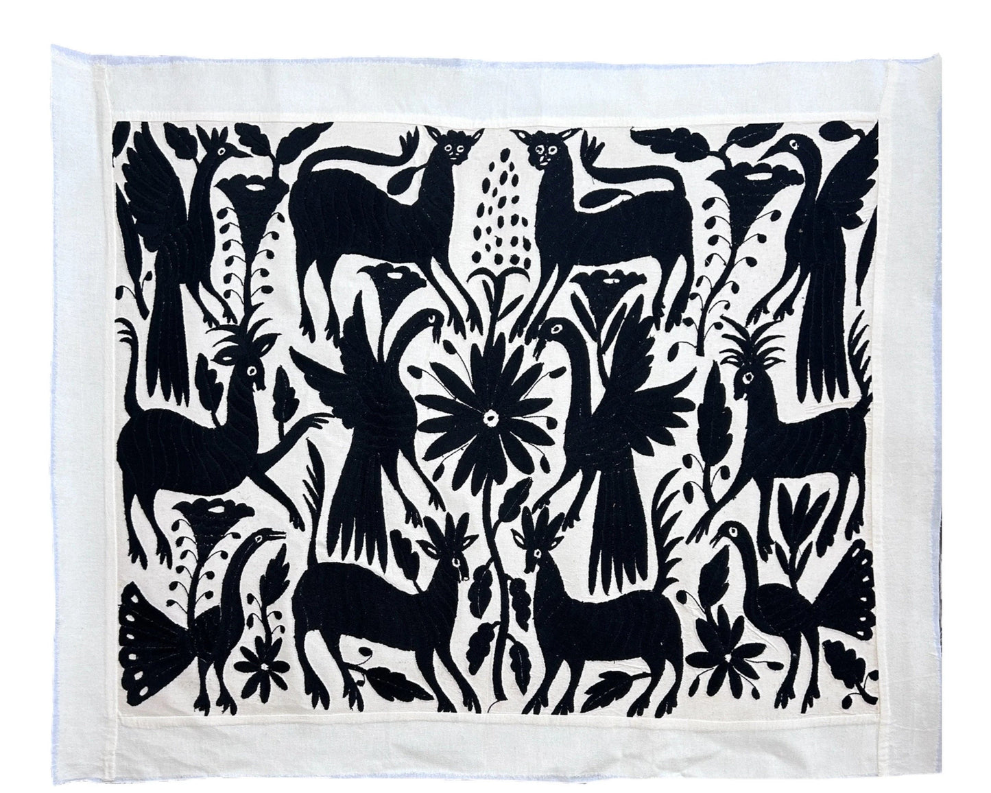 Hand-Embroidered Otomi Wall Art – Black & White Boho Decor. 26" X 35"