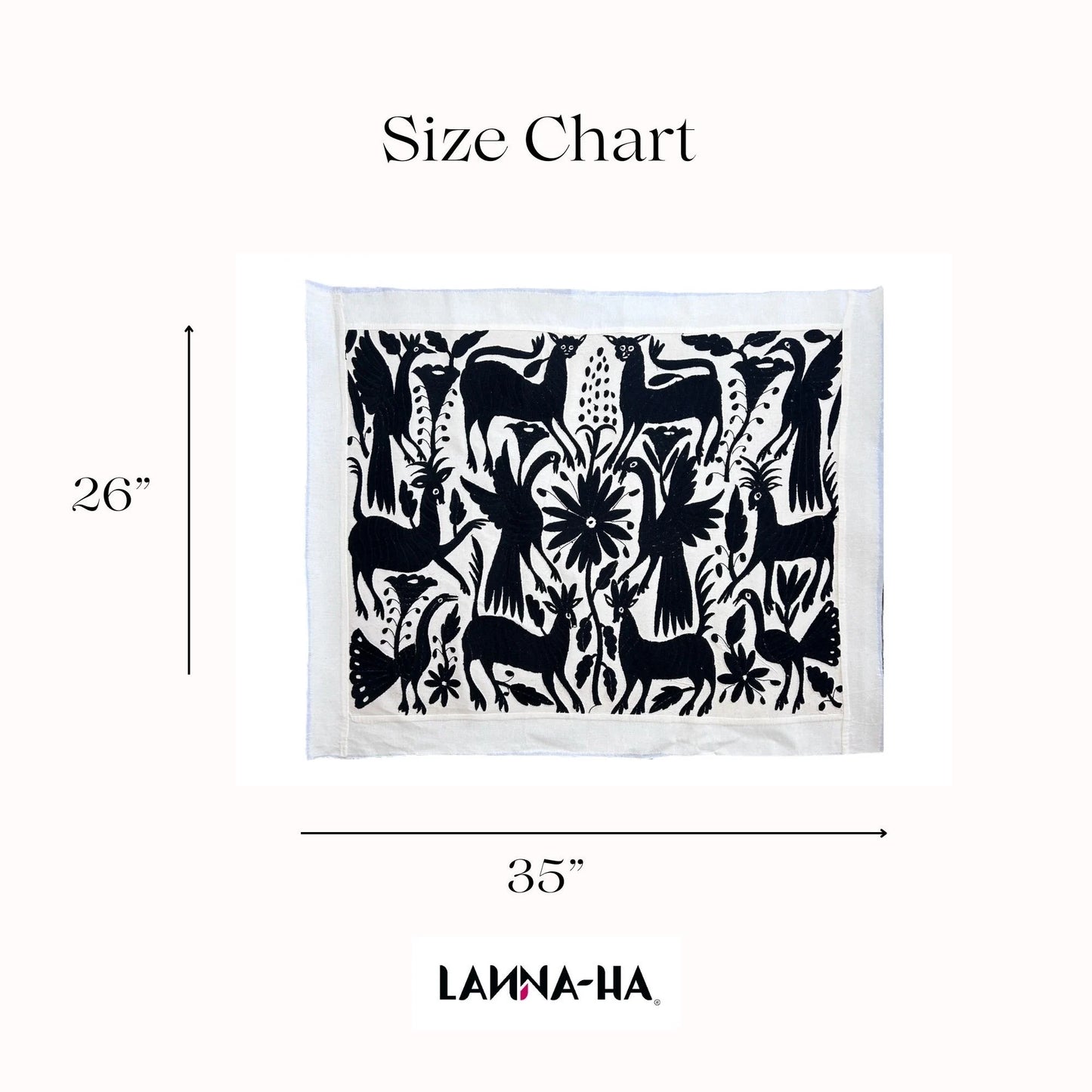 Hand-Embroidered Otomi Wall Art – Black & White Boho Decor. 26" X 35"