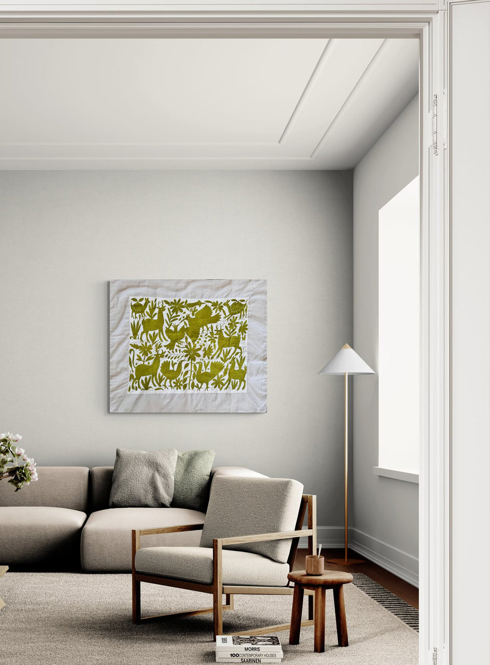 Tapiz Otomí Verde Oliva – 39.5 x 46.5” Textil Bordado a Mano