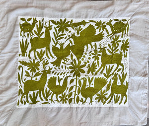 Olive Green Otomí Wall Hanging – 39.5 x 46.5” Hand Embroidered Textile