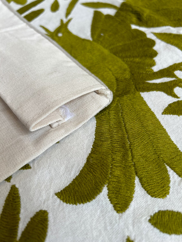 Olive Green Otomí Wall Hanging – 39.5 x 46.5” Hand Embroidered Textile