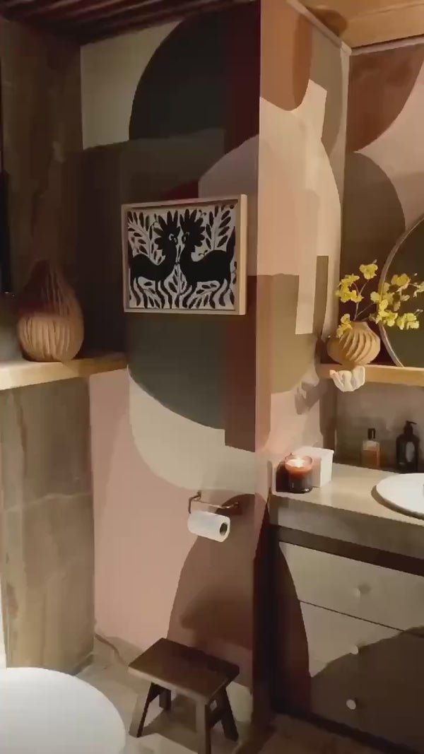 Boho Wall Art Small | Otomi Embroidery Pattern | Unique Art Gift | Custom Frame | Otomi Natalia Royal Blacky from Tenango de Doria