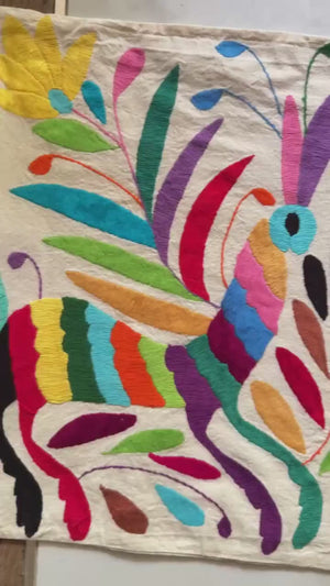 Custom Table Runner | Boho Embroidery | Artistic Framing | Otomi embroidery pattern | Rainbow quiet path from Tenango de Doria