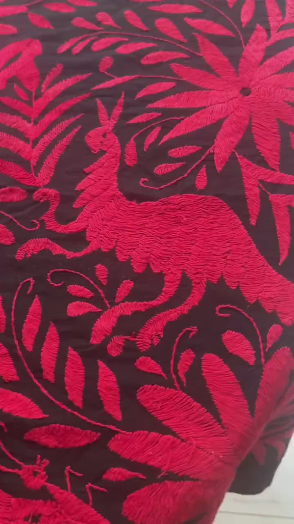 Large Embroidery Otomi Table Runner | Large Mexican Art | Dark Red Temptation | Mexican Otomi Art from Tenango de Doria