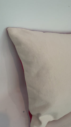 Floral Cross-Stitch Pillow Cover – Ivory & Red Velvet 9.5" x 12"