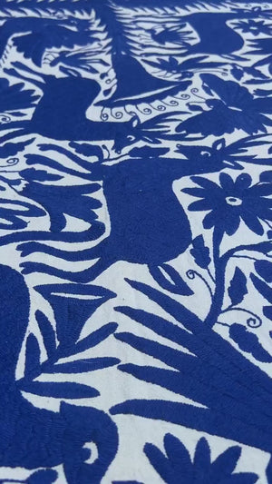 Mexican Tapestry Wall Art | Boho Embroidery | Artistic Framing | Otomi Royal Blue Spectrum from Tenango de Doria