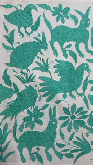 Otomi Embroidery Pattern | Boho Embroidery | Custom embroidery Art |  Artistic Framing | Otomi Turquoise Garden from Tenango de Doria