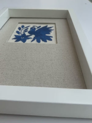 Framed Blue Otomi Emboridery | A collected textile piece for layered walls | One of a Kind | Blue Bird