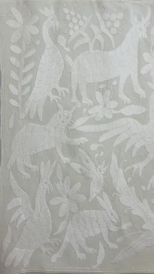 Otomi Embroidery Pattern | Boho Embroidery | Custom embroidery Art |  Artistic Framing | Otomi White Garden from Tenango de Doria