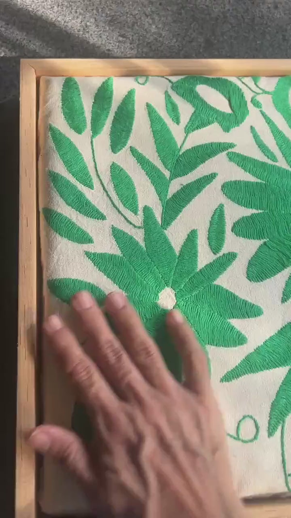 Boho Wall Art Small | Otomi Embroidery Pattern | Unique Art Gift | Custom Frame | Otomi Natalia Royal Green from Tenango de Doria