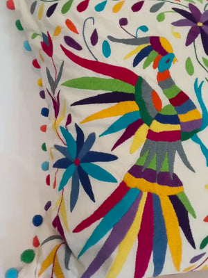 XS Hand Embroidered Otomi Lumbar Pillow Cover | Mexican Cushion, Insert Included | Rainbow Dream | Folk Art Pillow from Tenango de Doria