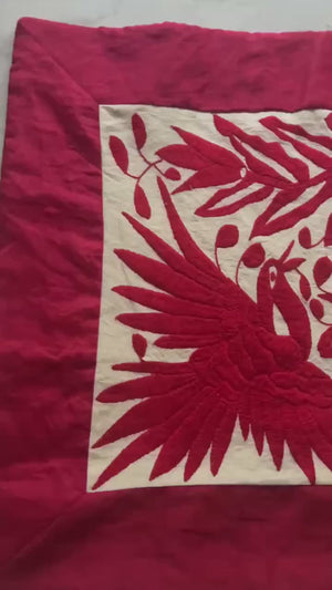 Boho Wall Art Small | Otomi Embroidery Pattern | Unique Art Gift | Custom Frame | Otomi Natalia Royal Red from Tenango de Doria
