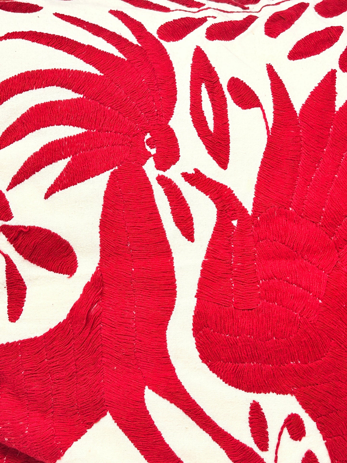Otomí Embroidered Pillow 23"x23" – Red & Ivory | Handmade Mexican Cushion, Boho Home Decor (Copia)