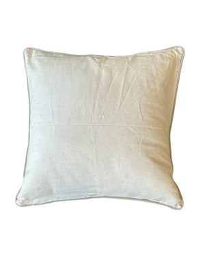 Otomí Embroidered Pillow 23"x23" – Tan & White | Handmade Mexican Cushion, Boho Home Decor